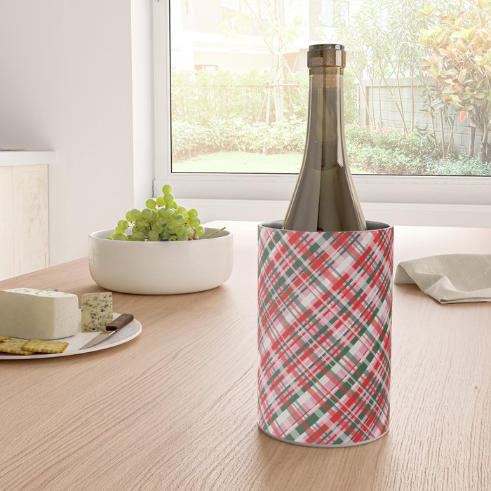 Pink Green and Red Christmas Tartan Plaid Pattern Wine Chiller Gallery Image 4