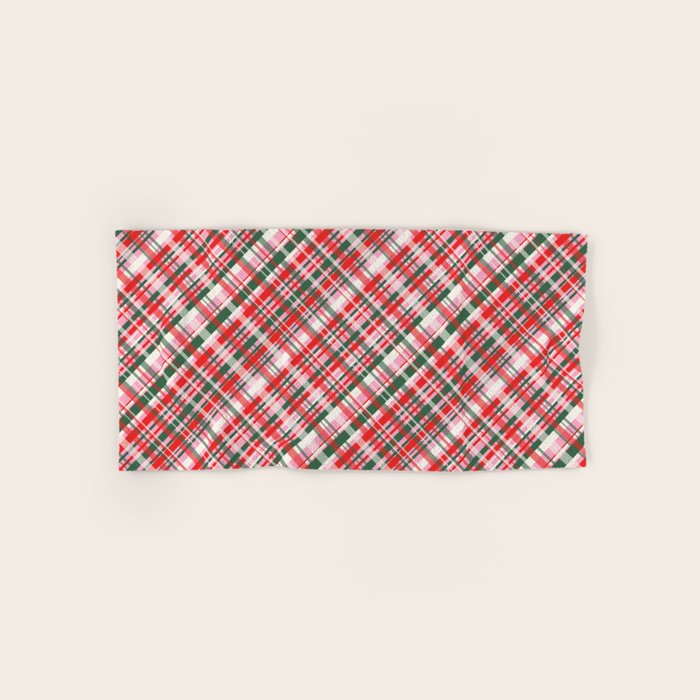 Pink Green and Red Christmas Tartan Plaid Pattern Bath Towel Gallery Image 1