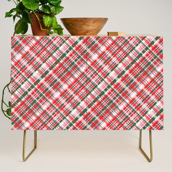 Pink Green and Red Christmas Tartan Plaid Pattern Credenza Gallery Image 1