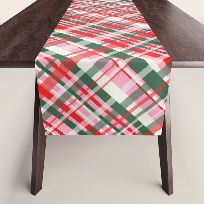 Pink Green and Red Christmas Tartan Plaid Pattern Table Runner Gallery Image 1