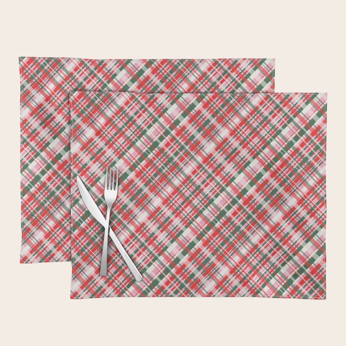 Pink Green and Red Christmas Tartan Plaid Pattern Placemat Gallery Image 1