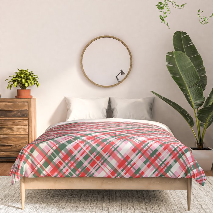 Pink Green and Red Christmas Tartan Plaid Pattern Comforter Gallery Image 3