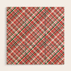 Pink Green and Red Christmas Tartan Plaid Pattern Wood Wall Art Gallery Image 1
