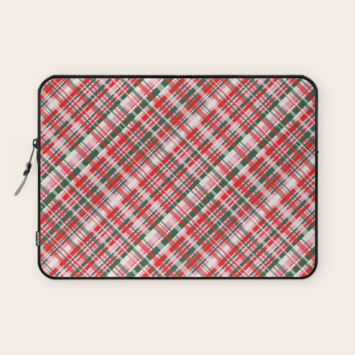 Pink Green and Red Christmas Tartan Plaid Pattern Laptop Sleeve Gallery Image 1