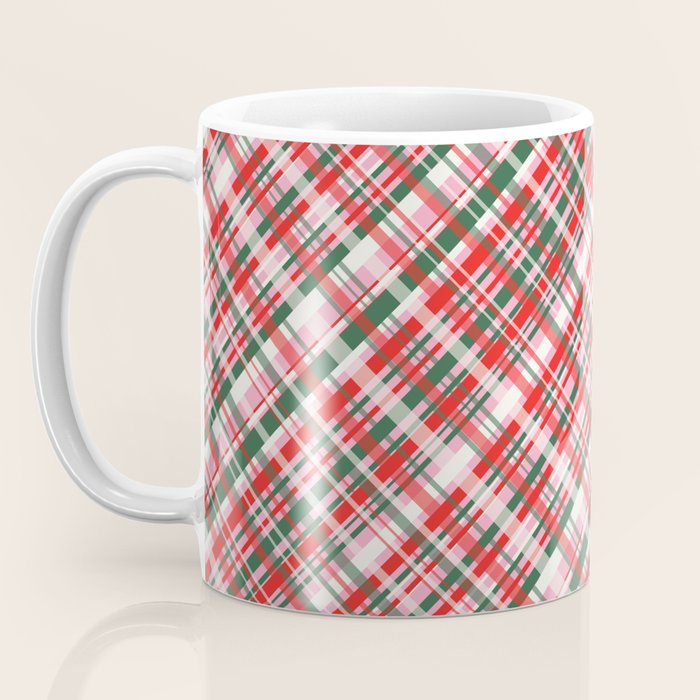 Pink Green and Red Christmas Tartan Plaid Pattern Coffee Mug Gallery Image 3