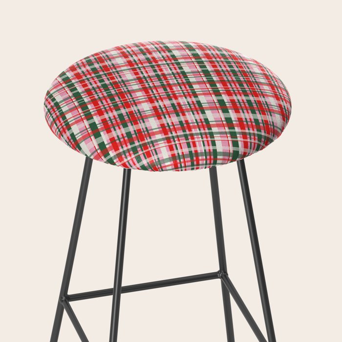 Pink Green and Red Christmas Tartan Plaid Pattern Stool Gallery Image 2