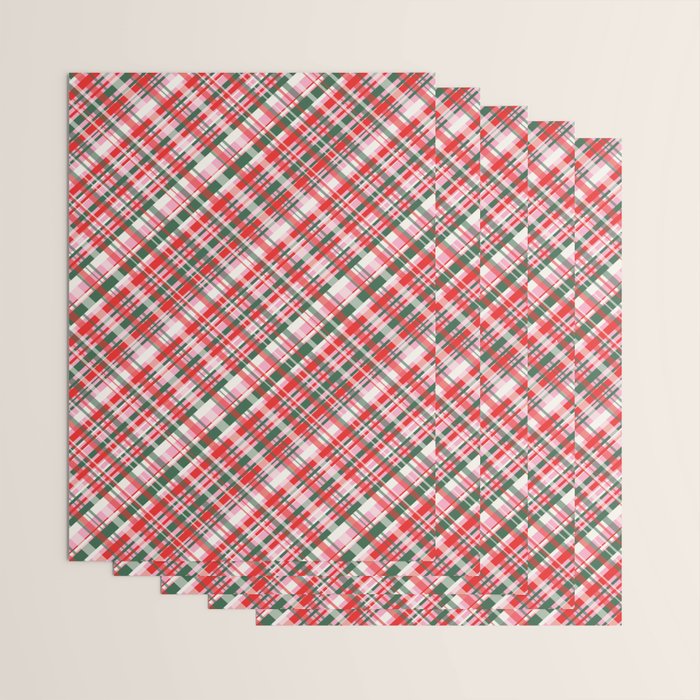 Pink Green and Red Christmas Tartan Plaid Pattern Wrapping Paper Gallery Image 3