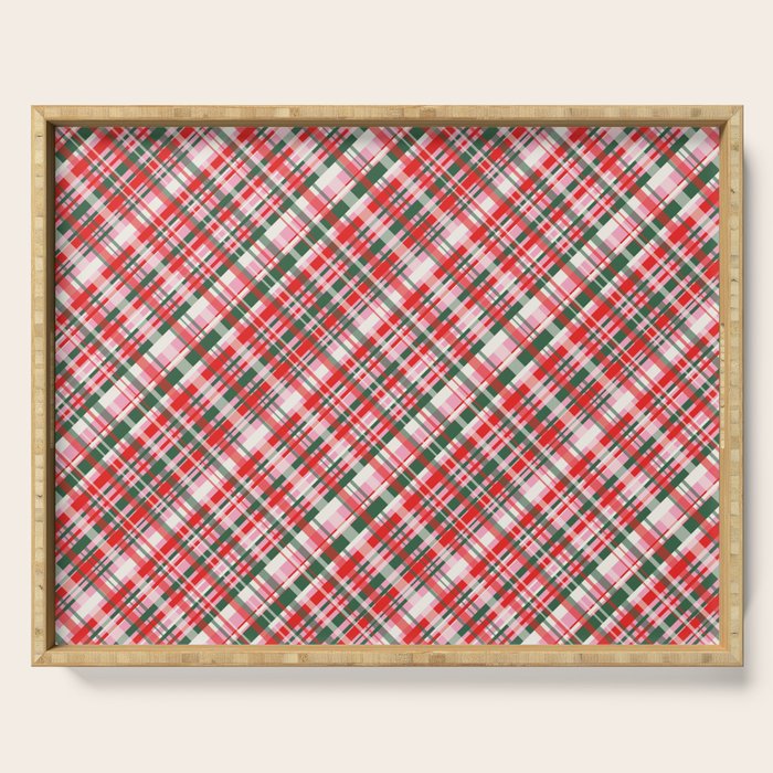 Pink Green and Red Christmas Tartan Plaid Pattern Serving Tray Gallery Image 1