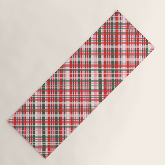 Pink Green and Red Christmas Tartan Plaid Pattern Yoga Mat Gallery Image 1