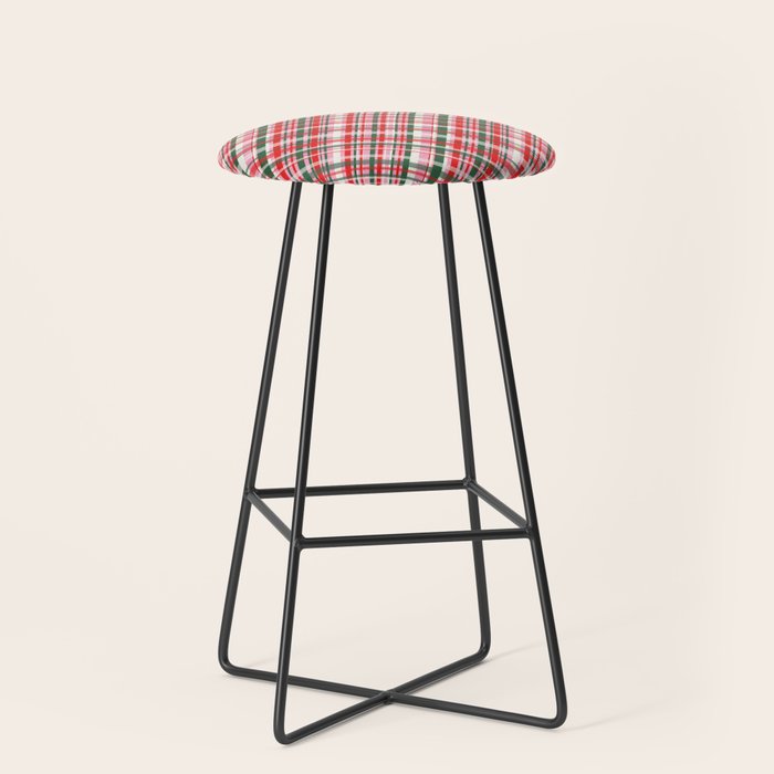 Pink Green and Red Christmas Tartan Plaid Pattern Stool Gallery Image 1