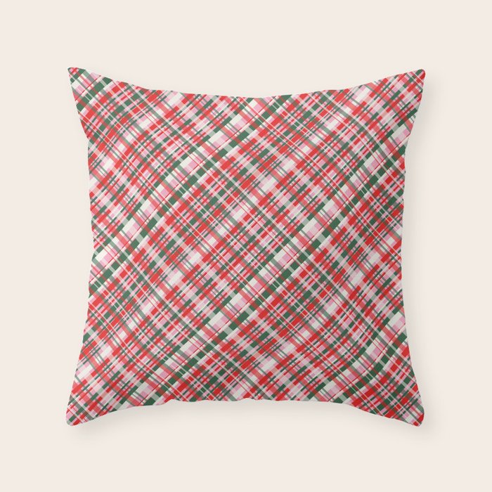 Pink Green and Red Christmas Tartan Plaid Pattern Throw Pillow Gallery Image 6