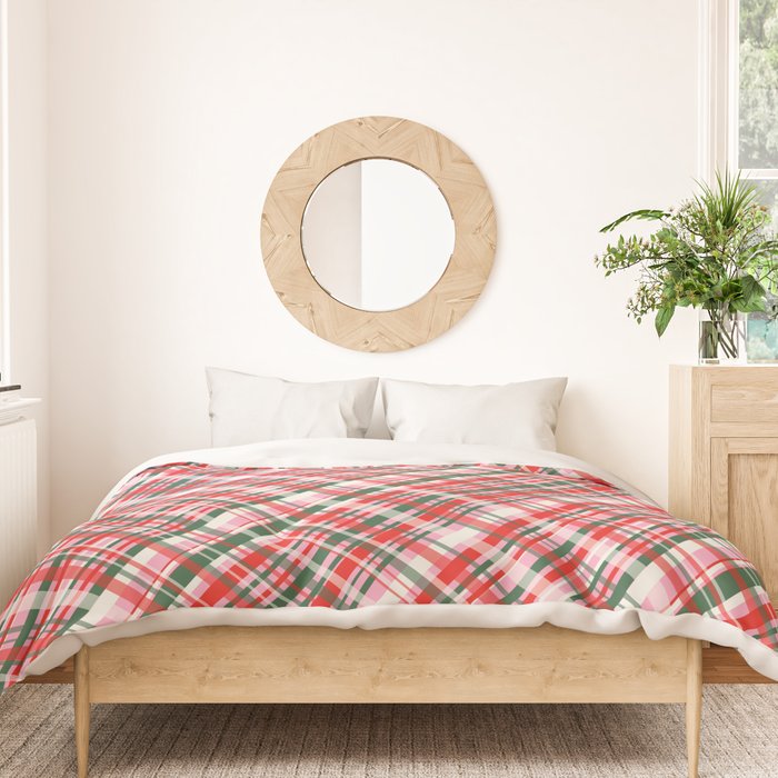 Pink Green and Red Christmas Tartan Plaid Pattern Duvet Cover Gallery Image 3