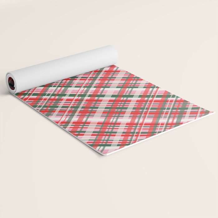 Pink Green and Red Christmas Tartan Plaid Pattern Yoga Mat Gallery Image 2
