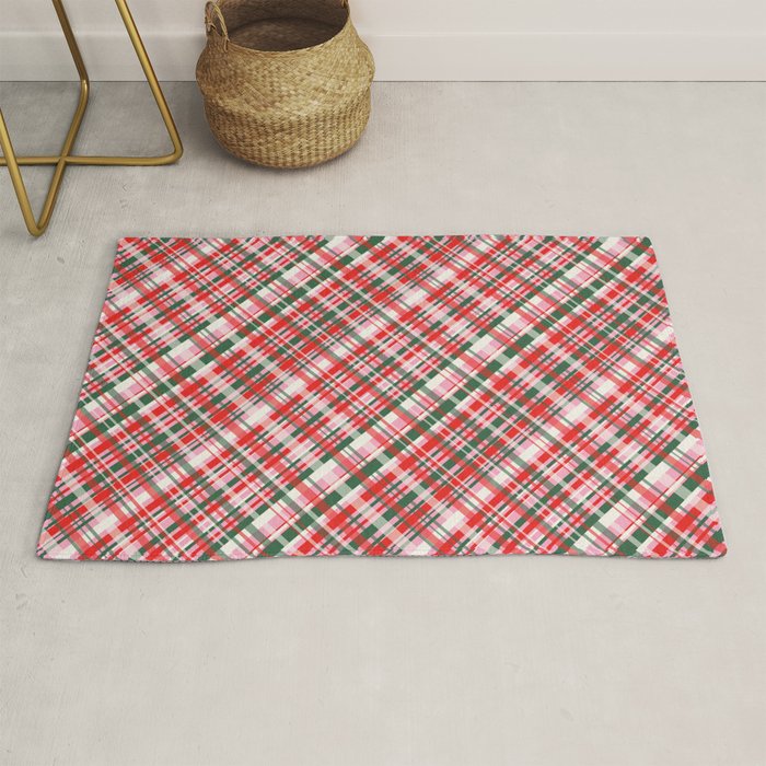 Pink Green and Red Christmas Tartan Plaid Pattern Rug Gallery Image 1