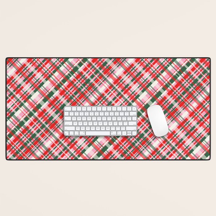 Pink Green and Red Christmas Tartan Plaid Pattern Desk Mat Gallery Image 1