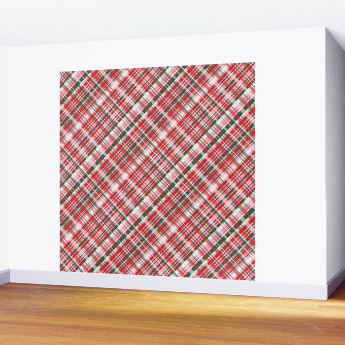 Pink Green and Red Christmas Tartan Plaid Pattern Wall Mural Gallery Image 2