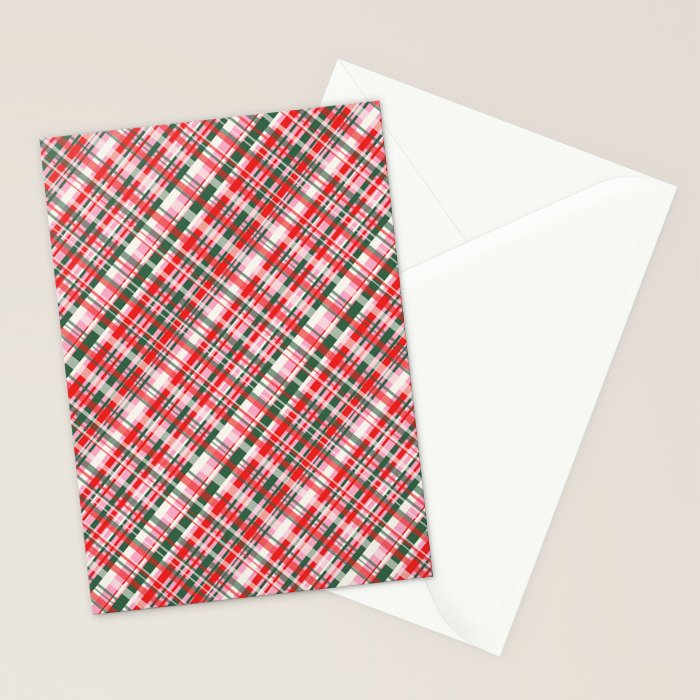 Pink Green and Red Christmas Tartan Plaid Pattern Stationery Card Gallery Image 2