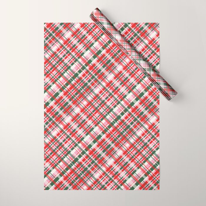 Pink Green and Red Christmas Tartan Plaid Pattern Wrapping Paper Gallery Image 1