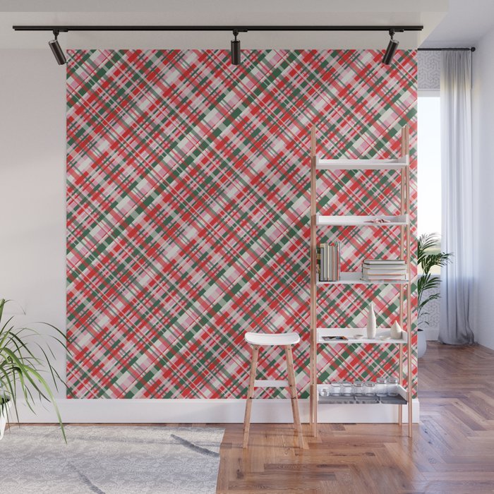 Pink Green and Red Christmas Tartan Plaid Pattern Wall Mural Gallery Image 1