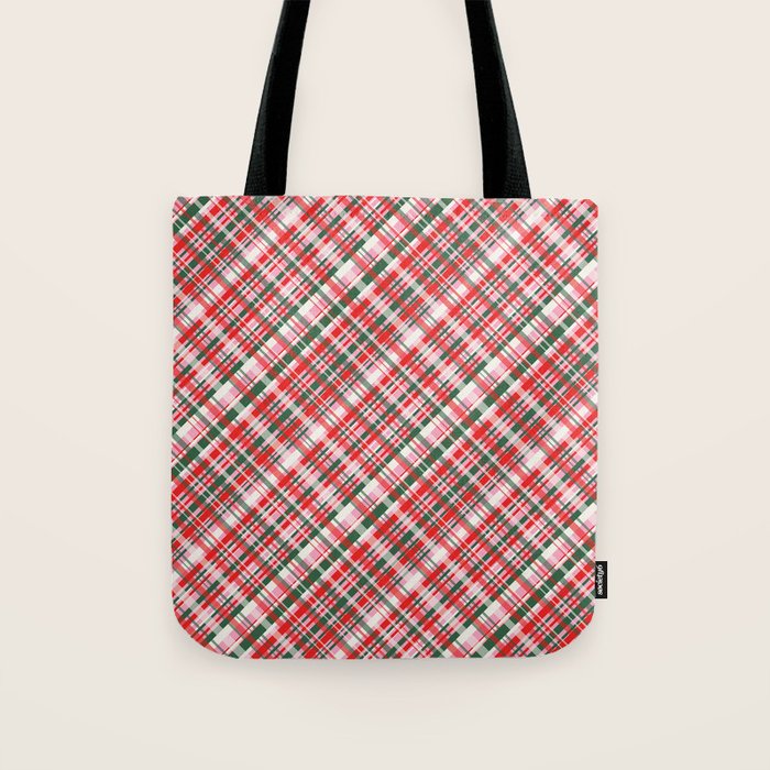 Pink Green and Red Christmas Tartan Plaid Pattern Tote Bag Gallery Image 1