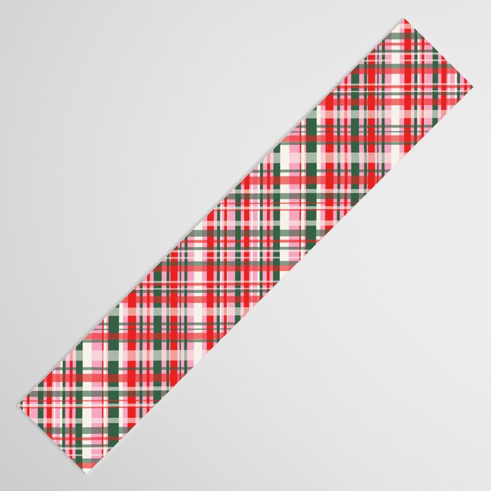 Pink Green and Red Christmas Tartan Plaid Pattern Table Runner Gallery Image 3