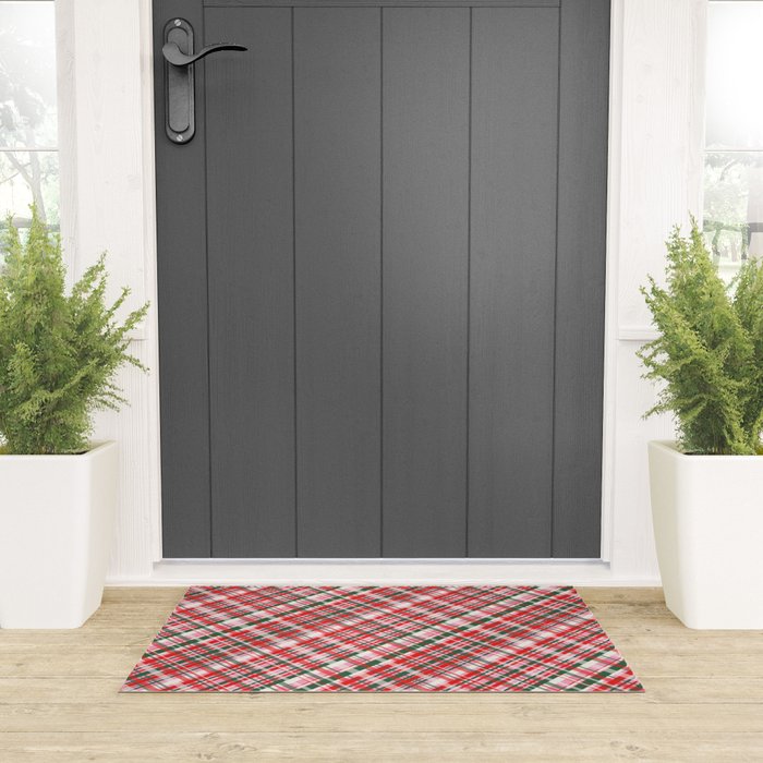 Pink Green and Red Christmas Tartan Plaid Pattern Welcome Mat Gallery Image 3