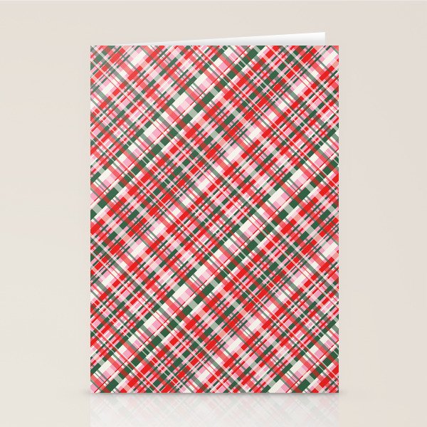 Pink Green and Red Christmas Tartan Plaid Pattern Stationery Card Gallery Image 2