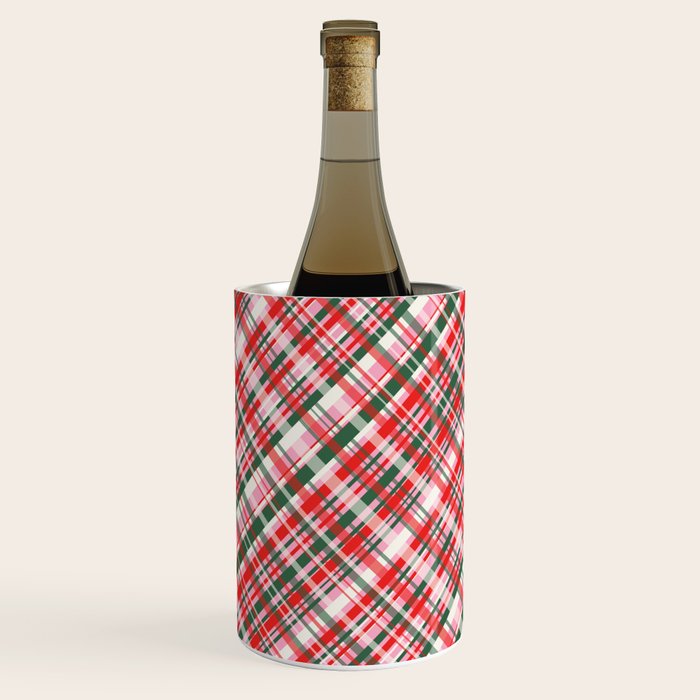 Pink Green and Red Christmas Tartan Plaid Pattern Wine Chiller Gallery Image 2