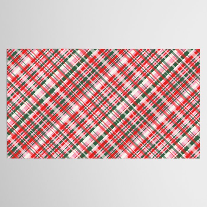 Pink Green and Red Christmas Tartan Plaid Pattern Tablecloth Gallery Image 2