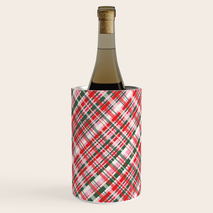 Pink Green and Red Christmas Tartan Plaid Pattern Wine Chiller Gallery Image 1