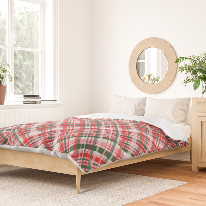 Pink Green and Red Christmas Tartan Plaid Pattern Duvet Cover Gallery Image 2
