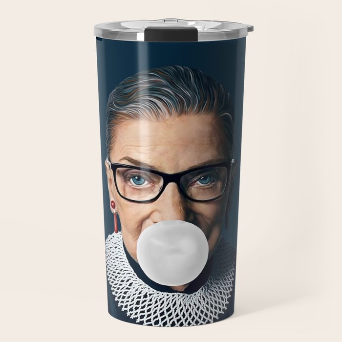 Ruth Bader Ginsburg Blowing White Bubble gum Travel Mug Gallery Image 1