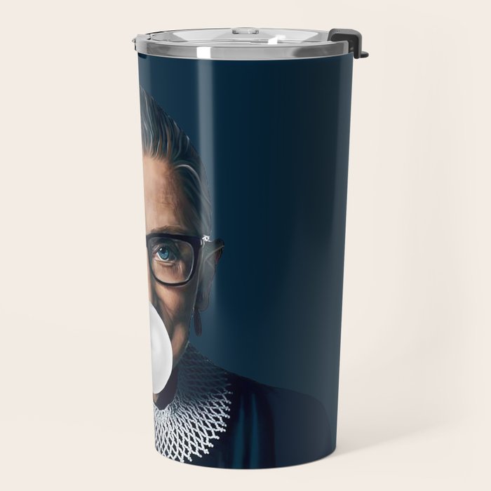Ruth Bader Ginsburg Blowing White Bubble gum Travel Mug Gallery Image 2