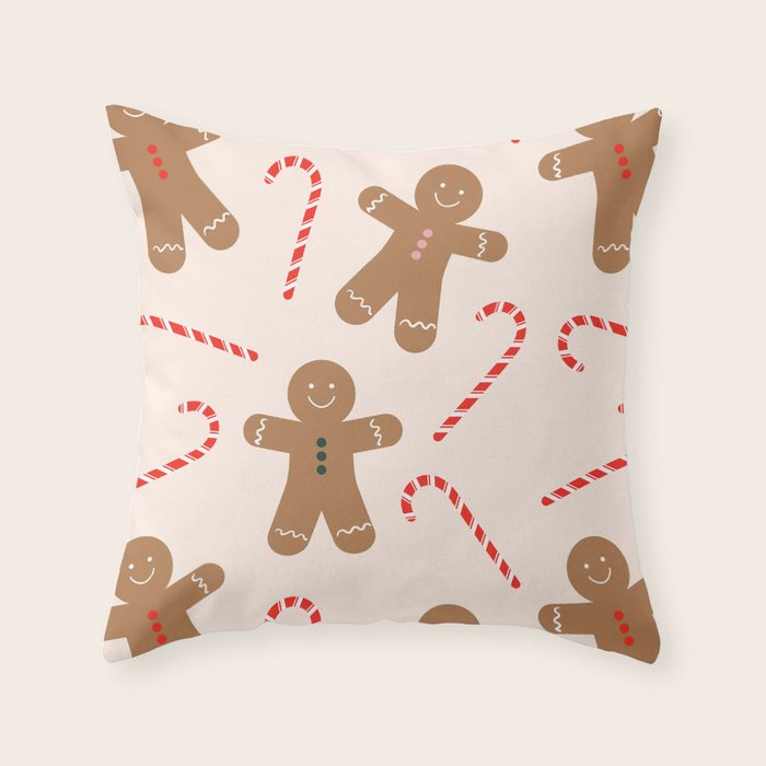 Gingerbread Man + Candy Cane Christmas Pattern Throw Pillow Gallery Image 6