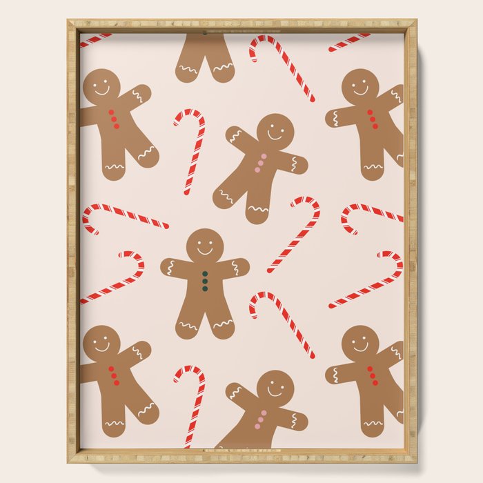 Gingerbread Man + Candy Cane Christmas Pattern Serving Tray Gallery Image 1