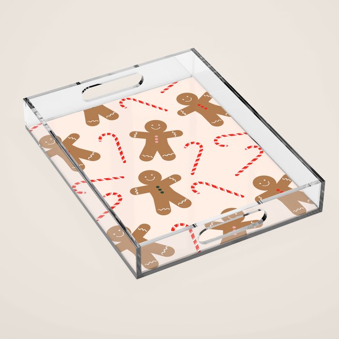 Gingerbread Man + Candy Cane Christmas Pattern Acrylic Tray Gallery Image 1