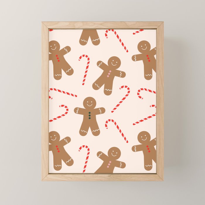 Gingerbread Man + Candy Cane Christmas Pattern Mini Art Print Gallery Image 1