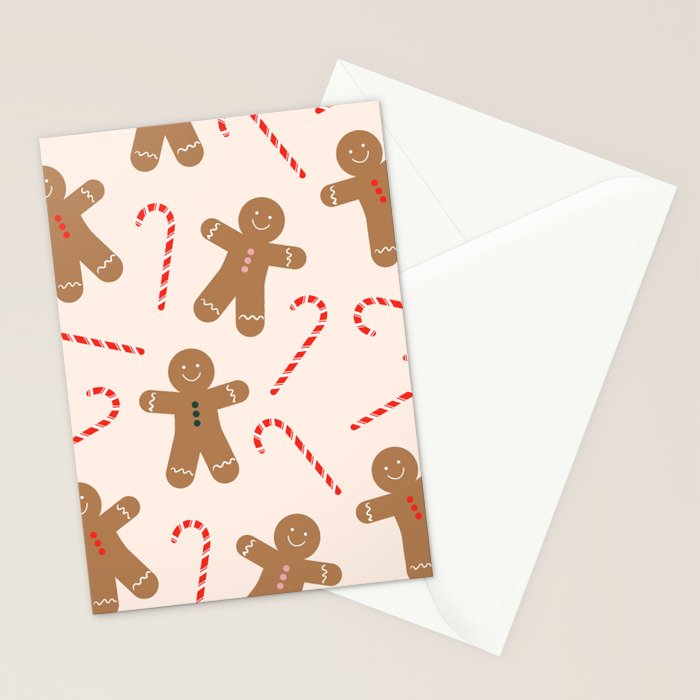 Gingerbread Man + Candy Cane Christmas Pattern Stationery Card Gallery Image 2