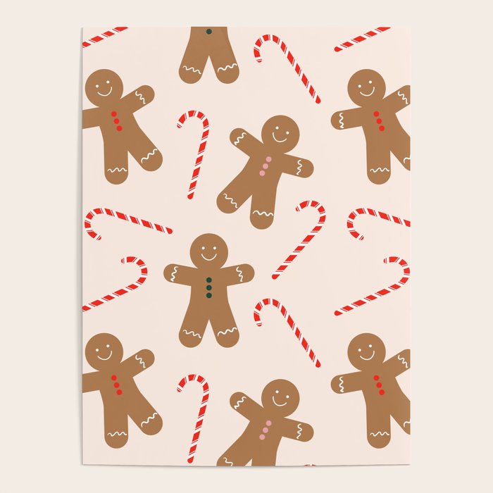 Gingerbread Man + Candy Cane Christmas Pattern Poster Gallery Image 4