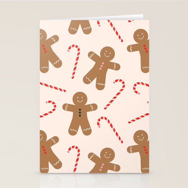 Gingerbread Man + Candy Cane Christmas Pattern Stationery Card Gallery Image 2