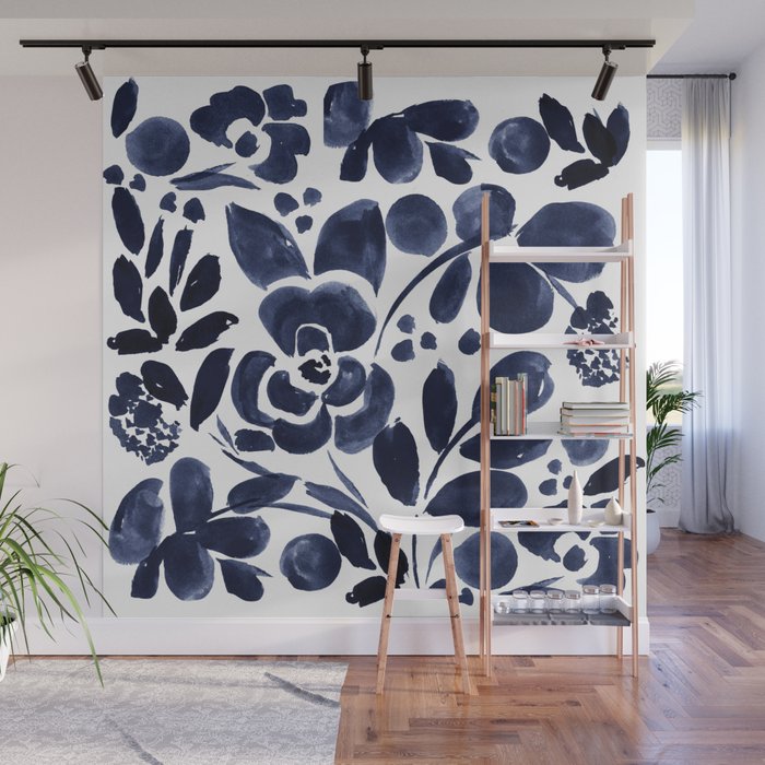 Navy Floral Wall Mural Gallery Image 1