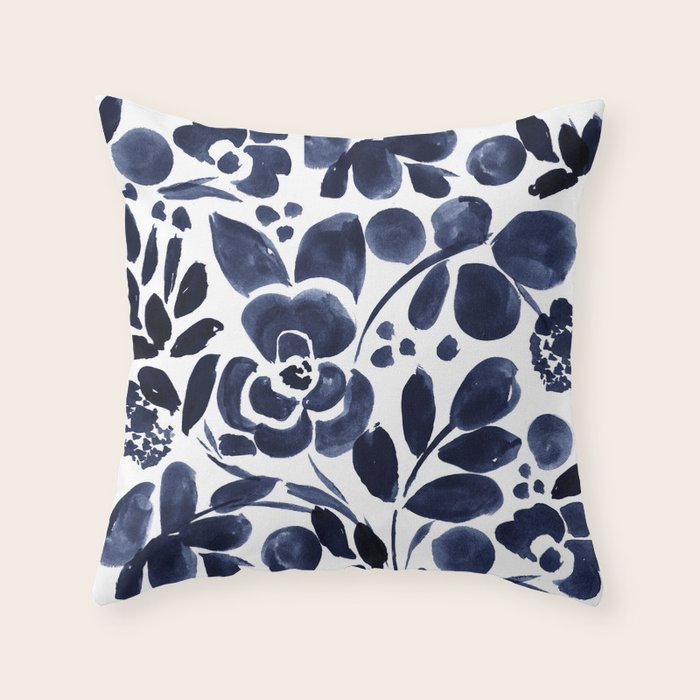 Navy Floral Throw Pillow Gallery Image 6