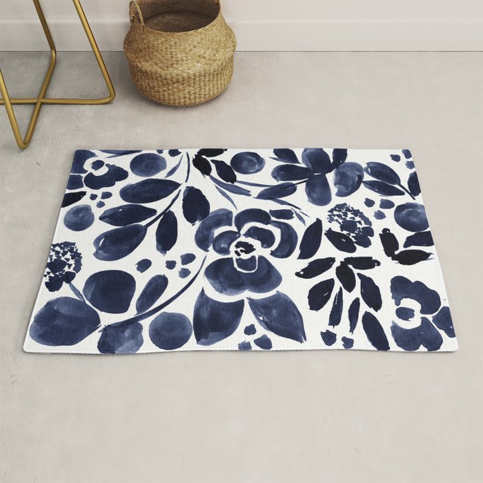 Navy Floral Rug
