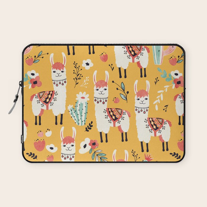 White Llama with flowers Laptop Sleeve Gallery Image 1