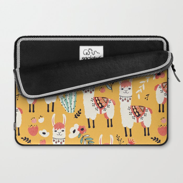 White Llama with flowers Laptop Sleeve Gallery Image 2