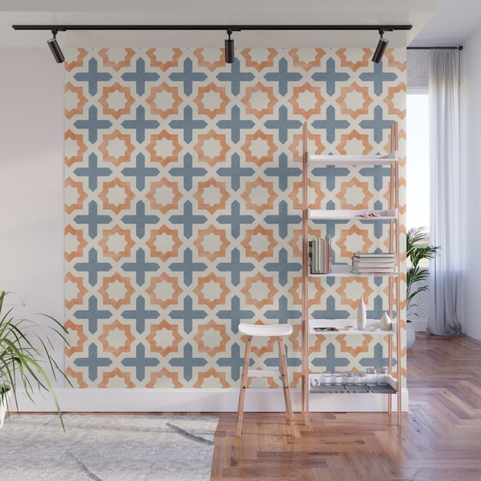 river stars - tangerine and blue Wall Mural Gallery Image 1