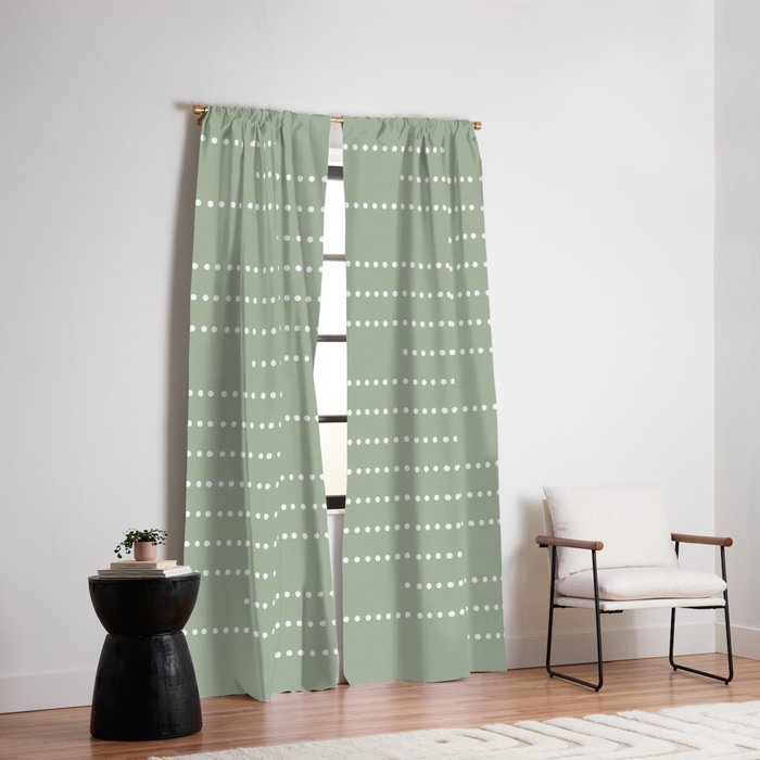 Sage Green and White Minimal Dots Pattern Window Curtain Gallery Image 2