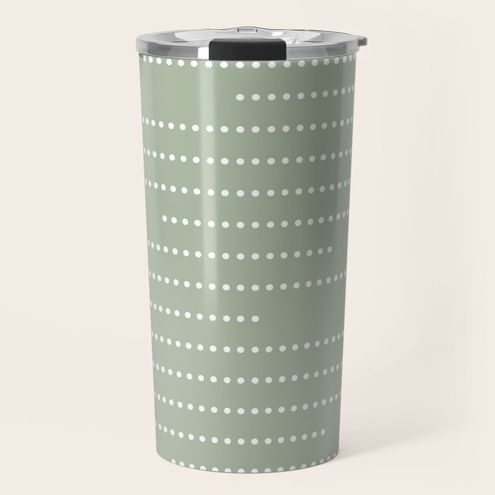Sage Green and White Minimal Dots Pattern Travel Mug Gallery Image 1