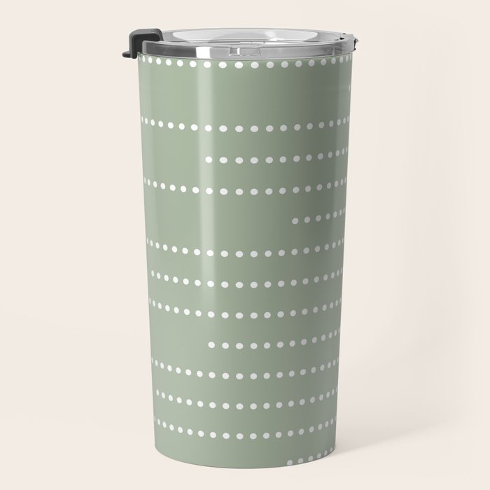 Sage Green and White Minimal Dots Pattern Travel Mug Gallery Image 3