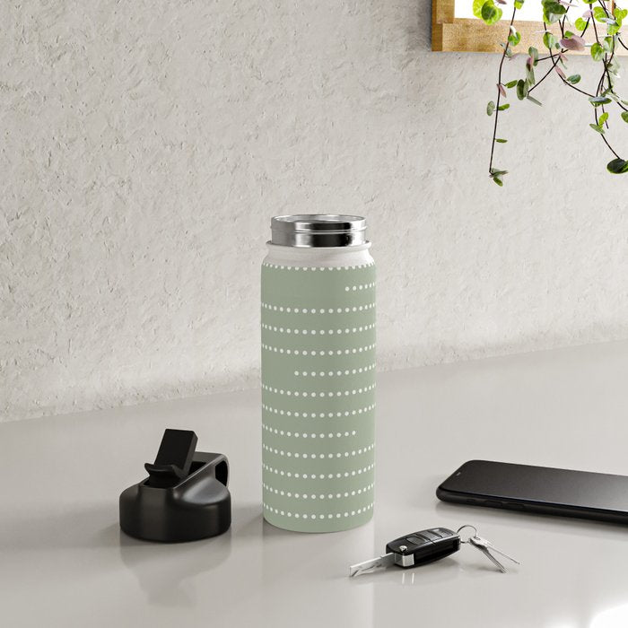 Sage Green and White Minimal Dots Pattern Water Bottle Gallery Image 4
